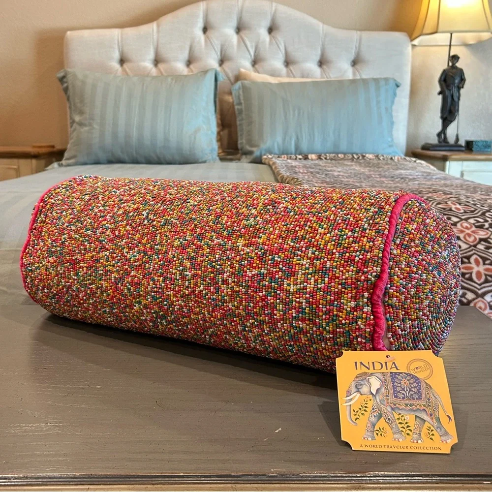 NWT India Colorful Beaded Pillow